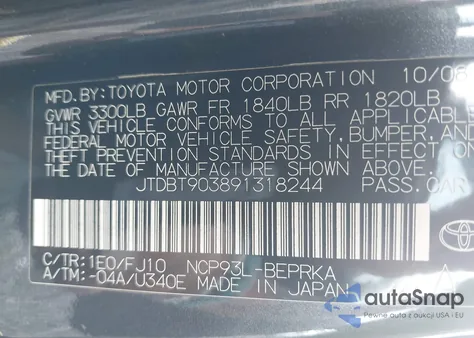 2009 Toyota Yaris from USA, damaged, VIN JTDBT903891318244